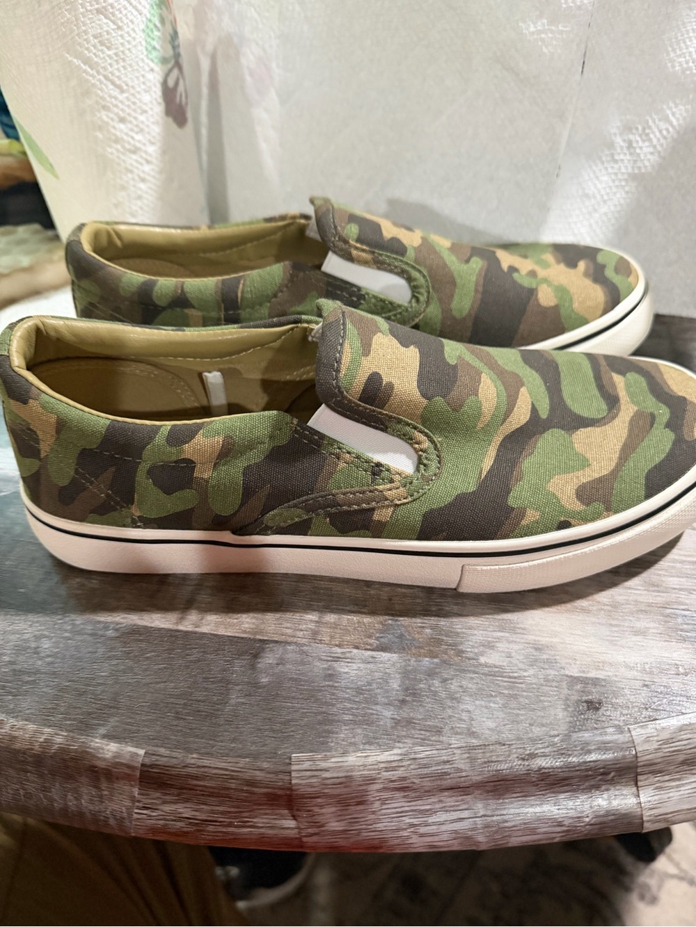 Kids Slip-On Sneakers in Green Camouflage